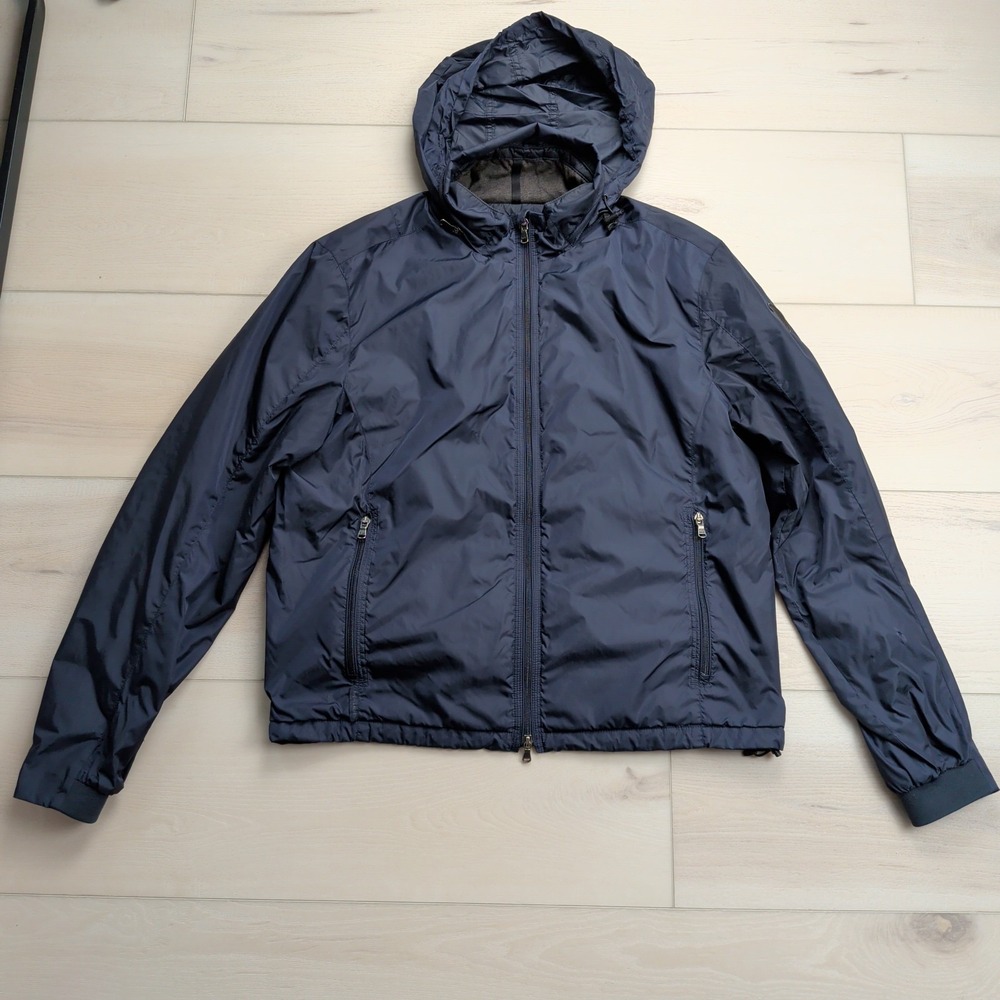 RLX Ralph Lauren Nylon Bomber Jacket Mens L Lined Packable Hood Navy Blue Golf